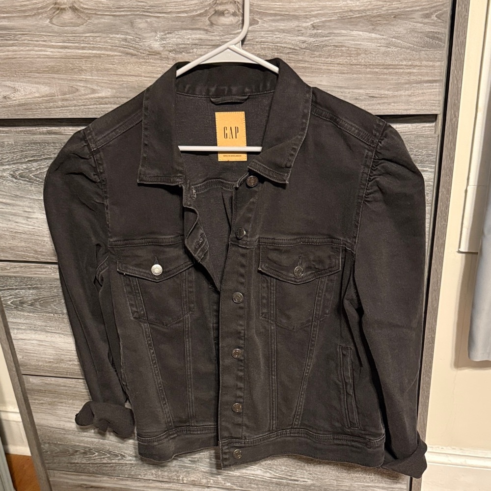 GAP Charcoal Black Puff Sleeve Denim Jacket XL